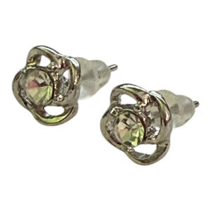 Silver Floral CZ Stone Stud Earrings